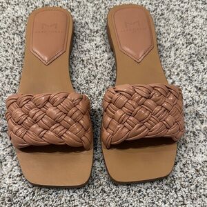 Marc Fisher Brown Woven Slide Sandals